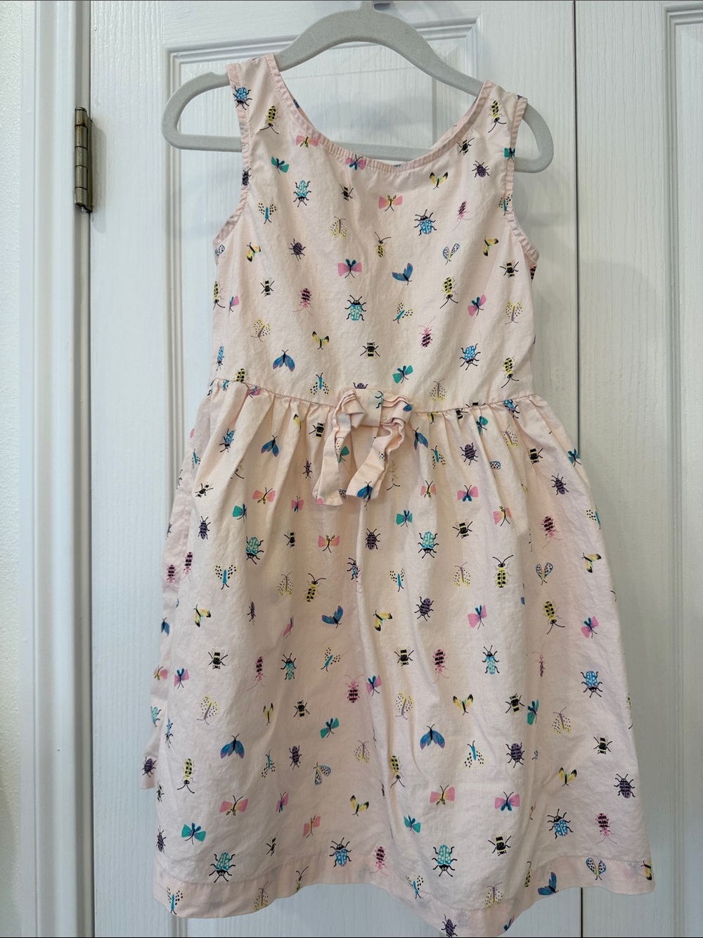 H&M Light Pink Bug Print Cotton Dress Girls Size 5-6Y Butterfly Insect